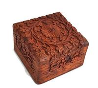 Ajuny Handgeschnitzte Dekorative Andenkenbox aus Holz Schmuckschrank Schatztruhe Schmuckhalter Aufbewahrung Reise Organizer Perfekte Geschenkideen für Männer und Frauen 4 x 4 x 2,5 Zoll