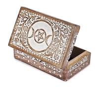 Ajuny Handgeschnitzte dekorative Holzkiste mit Mond-Stern-Blumenschnitzereien Weiß - Mehrzwecknutzung als Schmuckaufbewahrung, Schmuckhalter oder Uhrenbox, ideal für Geschenke