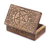 Ajuny handgeschnitzte dekorative Schatztruhe aus Holz, 20,3 x 12,7 cm, braunes Stern-Kreis-Blumenmuster, Andenkenbox, vielseitig verwendbar als Schmuc