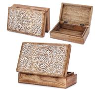 Ajuny Handgeschnitzte Dekorative Schmuck Aufbewahrungsbox aus Holz mit Blumen Design Mehrzweck Schatztruhe Andenken Organizer Halsketten Uhrenboxen Ideal Geschenke 8x5 Zoll