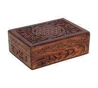 Ajuny Handgeschnitzte Dekorative Schmuck Aufbewahrungsbox aus Holz mit Blumenmuster Mehrzweck Schatztruhe Andenken Organizer Halsketten Uhrenboxen Ideal für Geschenke 7x5 Zoll