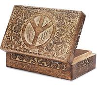 Ajuny Handgeschnitzte Dekorative Schmuckschatulle aus Holz Friedens Schnitzereien Design Mehrzweck Andenken Aufbewahrung Organizer Reise Schatztruhe Schmuckhalter Ideal für Geschenke, 8x5 Zoll