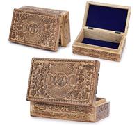 Ajuny Handgeschnitzte Dekorative Schmuckschatulle aus Holz mit Mond Stern und Blumen Schnitzereien Mehrzweck Andenken Aufbewahrungsorganisator Reise Schatztruhe Schmuckhalter Geschenke, 8x5 Zoll