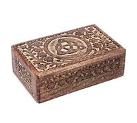 Ajuny Handgeschnitzte Holz-Schmuckschatulle mit Dreifaltigkeitsknoten & Blumenmuster, Dekorative Aufbewahrungs- & Erinnerungsbox, Mehrzweck Organizer für Schmuck, Uhren Vintage Geschenk 8 x 5 Zoll