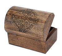 Ajuny Handgeschnitzte Holz-Schmuckschatulle mit Kreuz-Design Dekorative Aufbewahrungsbox- & Schatztruhe Mehrzweck Organizer Erinnerungsbox für Ringe Ketten Armbänder & Uhren Geschenkidee 9 x 6 Zoll