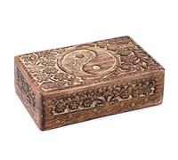 Ajuny Handgeschnitzte Holz Schmuckschatulle Tai Chi Schnitzereien 8x5 Zoll