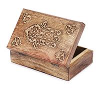 Ajuny Handgeschnitzte Schmuckbox aus Holz mit Hamsa-Motiv - Dekorative Aufbewahrungsbox, Vielseitiger Organizer, Reise Schatzkiste, Schmuckhalter und Geschenkidee für Frauen & Männer