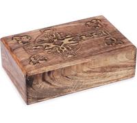Ajuny Handgeschnitzte Schmuckschatulle aus Holz mit keltischem Kreuz, dekorative Aufbewahrungsbox für Schmuck, Andenken, Uhren & kleine Accessoires, Vintage Schatztruhe Geschenkbox, 20,3 x 12,7 cm