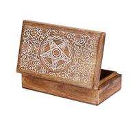 Ajuny Handgeschnitzte Schmuckschatulle aus Holz - Vintage Schmuckbox mit Stern-/Blumenmuster, dekorative Aufbewahrungsbox/Schatztruhe, Organizer für Schmuck & Uhren, Geschenkidee 20×13×6,5 cm