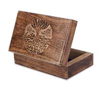 Ajuny Holz handgefertigte dekorative Box mit mittleren Baumschnitzereien Braun - Mehrzweck Verwendung als Schmuckaufbewahrung, Uhrenbox, ideal für Geschenke 8X5