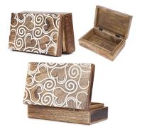 Ajuny Holz Schmuckschatulle Herz Design Weiß Braun Schmuckbox 8x5 Zoll
