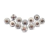 Ajuny Set mit 12 Keramikknöpfe - Weiß, Handgefertigte Schrankknöpfe für Küche, Bad, Kommode, Schubladen, Schrank, Vintage Keramikgriffe, Dekorativer Griff Türknauf