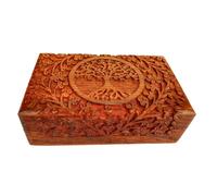 Ajuny Schmuckaufbewahrungsbox, Andenkenbox, indisches Holz, handgeschnitztes Baummuster, Geschenk f r M nner und Frauen, 20,3 x 12,7 x 6,3 cm