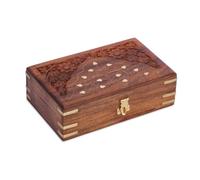 Ajuny Schmuckschatulle Holz Messingeinlage Blumenmuster 8x5 Zoll