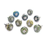 Ajuny Set mit 10 Grünen Keramik knöpfen in Verschiedenen Farben Handbemalt mit Blumenmuster für Küchenschränke Schränke Schubladen Kommoden Handgefertigte Keramikgriffe Dekorative Knöpfe