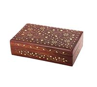 Ajuny Wooden Decorative Jewelry Storage Keepsake Box Organiser with Mughal Inspired Brass Inlay-8x5 Inches