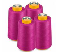 AK Trading 4 Stück Hot Pink Allzweck-Nähgarn-Kegel (je 6000 Meter) aus hochfesten Polyester-Fadenspulen zum Nähen, Quilten, Overlock-, Merrow- und Handstickerei.