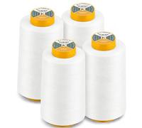 AK Trading 4 Stück weiße Allzweck-Nähgarn-Kegel (je 6000 Meter) aus hochfesten Polyester-Fadenspulen zum Nähen, Quilten, Overlock-, Merrow- und Handstickerei