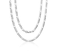 Aka Gioielli - Herren Damen Halskette 925 Sterling Silber Rhodiniert - Flache Figarokette 4.4 mm - Längen: 45 cm