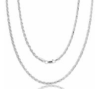 AKA Gioielli® - Kordelkette 4mm 925 Sterling Silber Massiv - Silberkette Herren Damen Halskette Längen: 50 55 60 65 70 80 90 cm