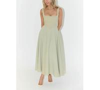 AKAILY Sommerkleid Damen Sommerkleider Quadrathals Hals Einfaches Kleid Casual Slim Midi Kleid-hellgrün-XL