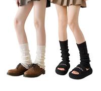 AKAMAS 2 Paar Bunt Damen Sommer Dünne Beinstulpen,Solid Y2K Rüschen Beinwärmer,Weiche Lässige Gestrickte Beinlinge,Warme Leichte Lolita Zubehör,Cosplay Halloween Ruffle Lose Leg Warmers Stulpen A