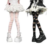 AKAMAS 2 Paar Damen Lustige Criss Cross Bandage Strumpfhose,Sexy Kette Muster Nylon Strümpfe,Elastische Hohe Taille Dünne Stockings,Modische Transparent Jacquard Dessous,Lolita Gothic Zubehör A