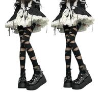 AKAMAS 2 Paar Damen Lustige Criss Cross Bandage Strumpfhose,Sexy Kette Muster Nylon Strümpfe,Elastische Hohe Taille Dünne Stockings,Modische Transparent Jacquard Dessous,Lolita Gothic Zubehör C