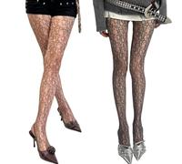 AKAMAS 2 Paar Damen Punk Zerrissene Strumpfhose,Unregelmäßig Ausgehöhlt Gothic Nylon Netzstrümpfe,Hollow Fischernetz Strumpfhosen,Hohe Taille Elastische Fishnet Stockings Pantyhose Party Zubehör D