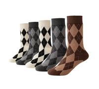 AKAMAS 5 Paar Damen Bunte Rauten Karo Muster Socken,Neuheit Karierte Motiv Mehrfarbige Crew Socken,Retro Plaid Gemusterte Knöchelsocken,Atmungsaktive Baumwollsocken Kleidersocken Freizeitsocken A