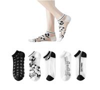 AKAMAS 5 Paar Damen Witzige Panda Muster Transparente Socken,Ultradünn Karikatur Tier Sommer Kurze Socken,Schwarze Schachbrettmuster Durchsichtige Knöchelsocken,Kühle Atmungsaktive Freizeitsocken