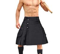 AKARMY Herren-Kilt für Herren, Camouflage, schottischer Outdoor-Utility, plissiert, taktischer Kilt, Irish Highland Hybrid Kilts, Schwarz, 34
