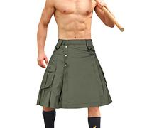 AKARMY Herren-Kilt für Herren, Camouflage, schottischer Outdoor-Utility, plissiert, taktischer Kilt, Irish Highland Hybrid Kilts, Militär, Grün, 34