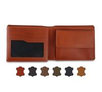 AKAROA - Trifold Geldbörse Herren echtes Rindsleder - Portmonee Herren 11,5x9cm mit 13 Kartenfächern & Münzfach mit Druckknopf - Geldbeutel im Querformat mit RFID Schutz - Cognac