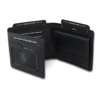 AKAROA - Trifold Geldbörse Herren echtes Rindsleder - Portmonee Herren 11,5x9cm mit 13 Kartenfächern & Münzfach mit Druckknopf - Geldbeutel im Querformat mit RFID Schutz - Schwarz