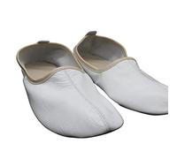 Akdam Damen-Hausschuhe, Leder, traditionelle Babouche-Hausschuhe, Barfuß-Mokassin, Weiß, Beige, 37 EU