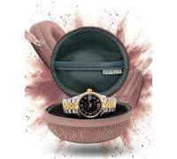 AKIELO Uhrengehäuse - Reise Uhrenbox Reinigungstuch und Geschenkbox - Für Männer und Frauen Armbanduhren und Smart Watch bis 54mm (Staubrosa Ausgabe)