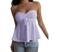 AKLOPVII Damen Y2k Vintage Gelb Ösen Geraffte Crop Tube Tops Niedlich Trägerlos Kordelzug Krawatte Ausgestelltes Bandeau Ausgehen, Violett, Groß