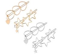 AKOAK 4 Stück einfache hohle fünfzackige Stern Ein-Wort-Haarnadel Metall Herzförmiger Anhänger Gold und Silber gemischte Haarschmuck Legierung Damen Retro Haarschmuck (Gold und Silber)
