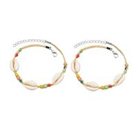 AKOOSY 2 Stück Teiliges Boho Fußkettchen mit Bunten Reiskorn perlen und Natürlichen Muscheln Leichtes Modisches Schmuckarmband für Damen Sommerlicher Stil Vielseitiges Accessoire für