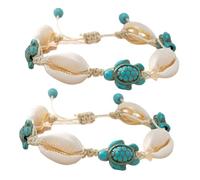 AKOOSY 2 Stück Teiliges Boho Muschel Armband mit Natürlicher Schildkrötenperle Handgeflochtenes Verstellbares Wachsseil Fußkettchen für Damen Strandurlaub Schmuck Vielseitig und