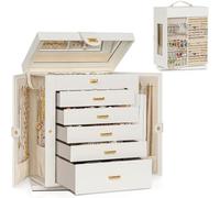 Akozlin 360° drehbare Schmuckschatulle, 6-stöckig, Organizer, funktionale Schmuckaufbewahrungsbox für Damen, Mädchen, Ringe, Halsketten, Ohrringe, Armbänder, Halter mit Spiegel