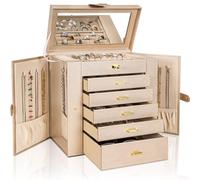 AKOZLIN Riesige Schmuckschatulle, Organizer, funktional, extra groß, Leder, Schmuck-Aufbewahrungsbox für Damen, Mädchen, Ringe, Halsketten, Ohrringe, Armbänder, Organizer mit Spiegel