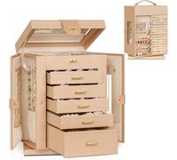 Akozlin Schmuckkästchen, 6-stöckig, funktional, um 360 ° drehbar, Schmuck-Aufbewahrungsbox für Damen, Mädchen, Ringe, Halsketten, Ohrringe, Armbänder, Halter mit Spiegel