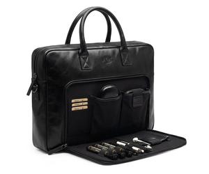 Aktentasche mit Frontfach HARVEY Leder braun - schwarz / 15 Zoll