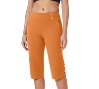 akwuiopt Damen-Caprihose, 3/4-Länge, Stretch, kurze Hose, hohe Taille, gerade, Freizeithose, Übergröße, Yogahose, einfarbig, Sommer-Leggings, Arbeitshose, Kleid mit Taschen, Orange, 5XL