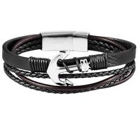 Akzent Aimee Unisex-Armband Leder Edelstahl Damen Herren Anker Länge Magnetverschluss Maritim Trend schwarz (22.5)