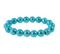 Akzent Armband mit Farbenfrohen Kunstperlen in 8, 10 und 12mm - Elastisches Sommer Kugelarmband in 13 Farben Geschenkidee (Perlendurchmesser: 10mm, Türkis)