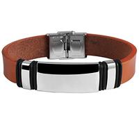 Akzent Damen Herren Armband Lederarmband Echtleder Edelstahl Braun Silberfarbig