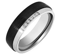 Akzent Damen-Partnerringe aus Edelstahl Gravur ⌀17,2mm silberfarbig Schwarz Steinchen Verlobungsringe Trauringe Eheringe